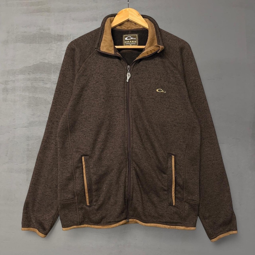 Drake Waterfowl Full Zip Sweater Fleece Jacket Brown Heathered Mens Size Medium